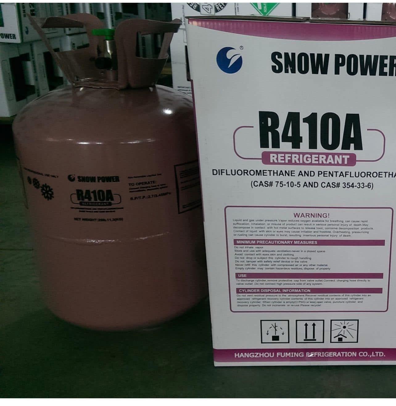 R-410A refrigerant cylinder with 11.3 kg carton