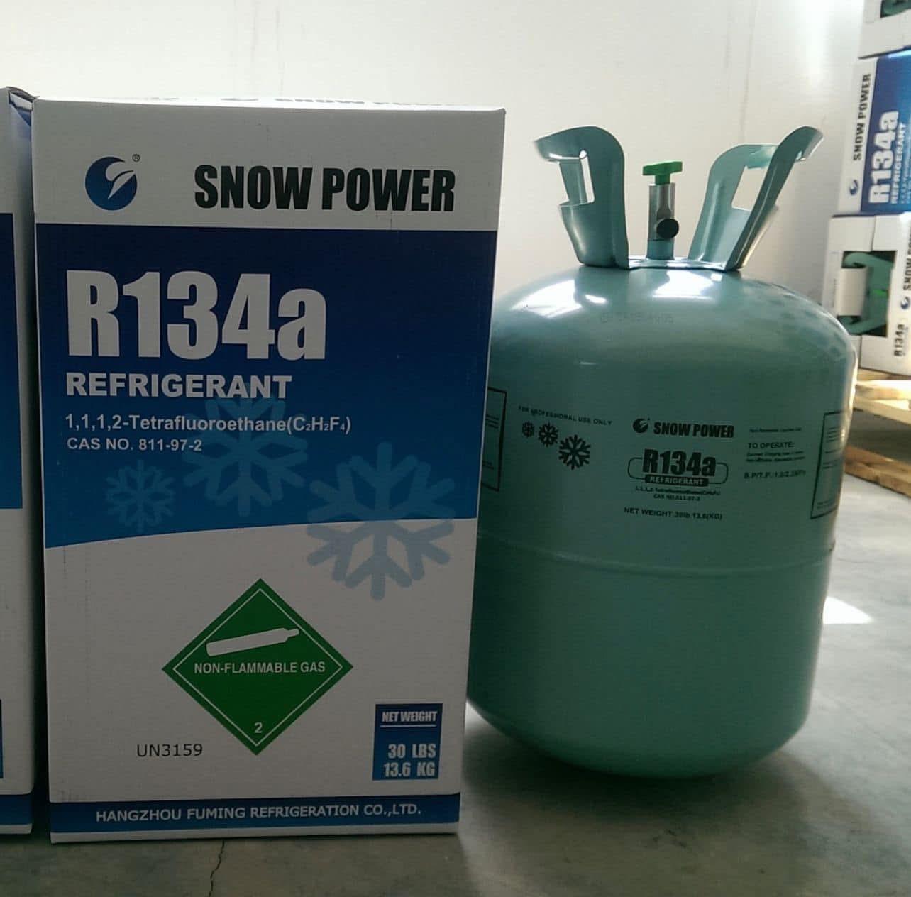 R-134a refrigerant cylinder and 13.6 kg carton
